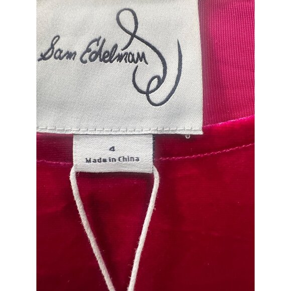 Sam Edelman Womens Ruched Red Velvet Long-Sleeve Midi Dress Size 4 New With Tags - Picture 3 of 6